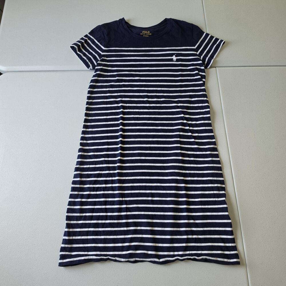 Polo Ralph Lauren Dress Womens M Blue Striped Cotton T Shirt Nautical Short